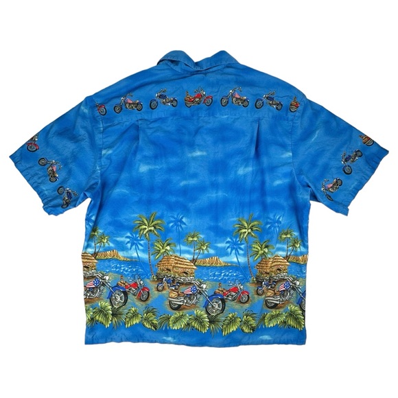 KY'S Vintage Shirt Mens 2XL Blue Hawaiian‎ Motorcycle Beach Palms Tiki Aloha USA - Picture 7 of 12